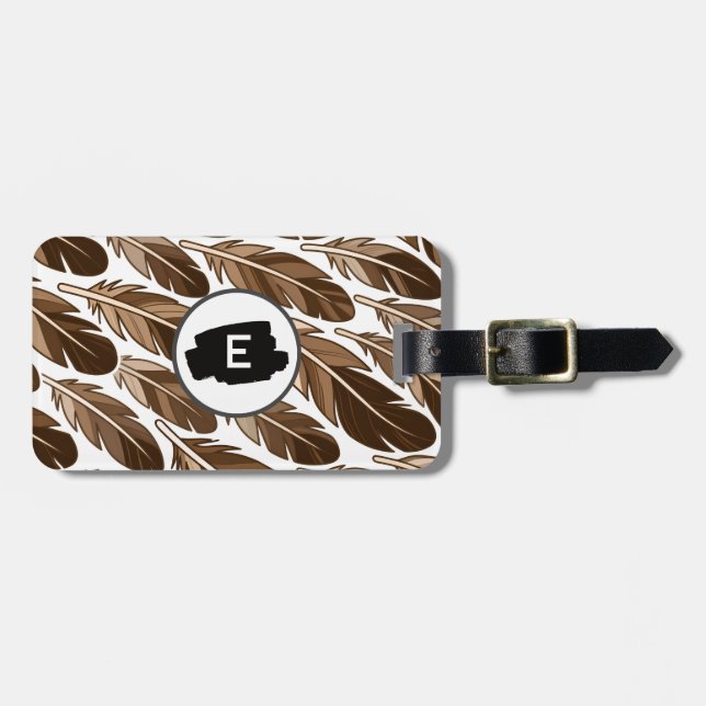 Personalised Boho Feather Monogram Luggage Tag  (Front Horizontal)