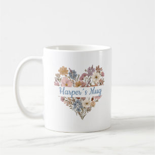 Personalised Boho Floral Heart Mug
