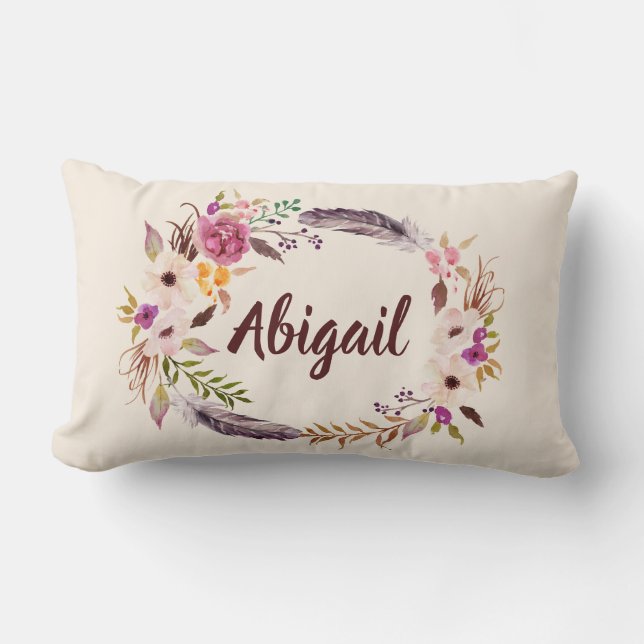 Personalised Boho Floral Name Throw Pillow (Front)