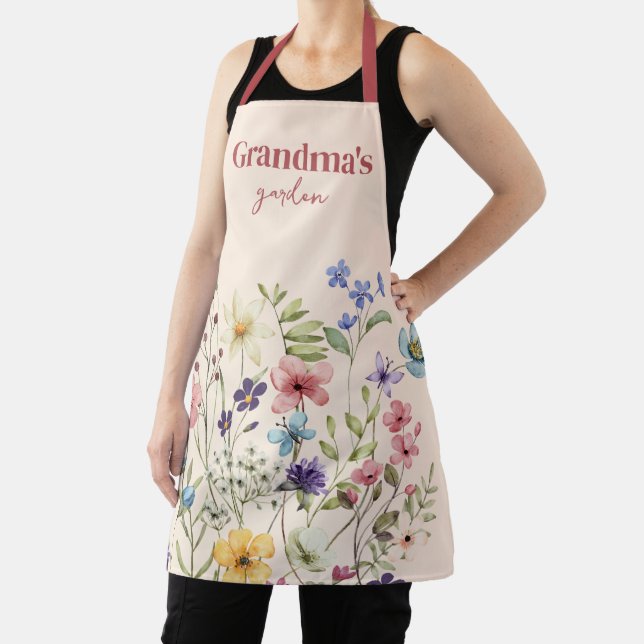 Personalised Boho Floral Wildflower Garden Apron (Insitu)