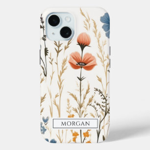 Personalised Boho Floral Wildflower Sage Green iPhone 15 Case