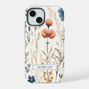 Personalised Boho Floral Wildflower Sage Green iPhone 15 Case