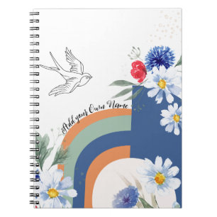 PERSONALISED BOHO Flowers with Bird Notebook
