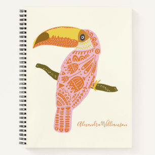 Personalised Boho Folk Art Toucan Pink Modern Notebook