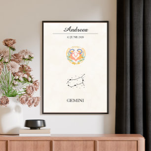 Personalised Boho Gemini Zodiac Constellation Poster