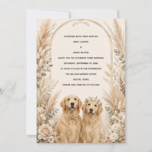 Personalised Boho Golden Retriever Wedding Invitat Invitation