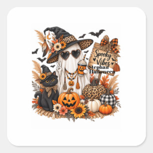 Personalised Boho Halloween Spooky Vibes Ghost Tot Square Sticker