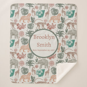 Personalised Boho Jungle Safari  Sherpa Blanket