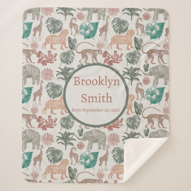 Personalised Boho Jungle Safari  Sherpa Blanket (Front)