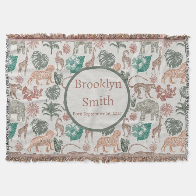 Personalised Boho Jungle Safari  Throw Blanket (Front)