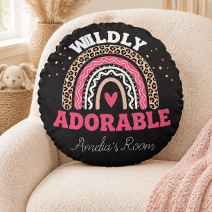 Personalised Boho Leopard Rainbow Nursery Round Cushion