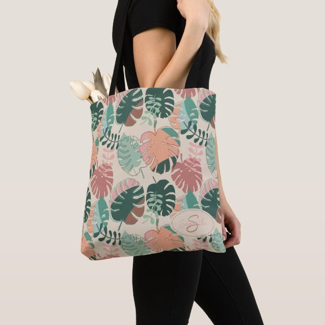 Personalised Boho Monstera Summer Tote Bag (Close Up)