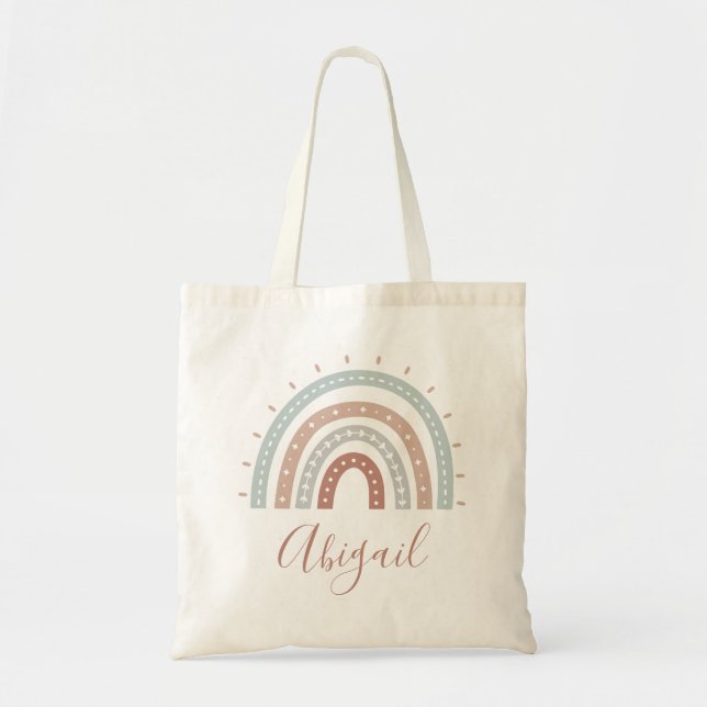 Personalised Boho Muted Pastel Earth Tones Tote Bag (Front)
