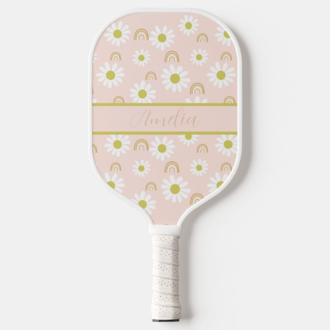 Personalised Boho Pink Daisy Pickleball Paddle (Front)