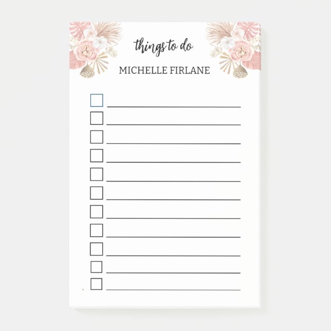 Personalised Boho Pink Florals Post-it Notes (Front)