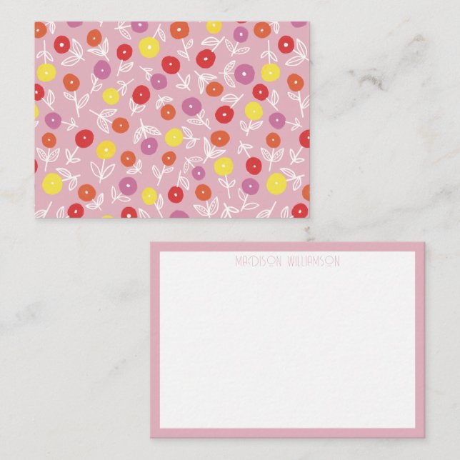 Personalised Boho Pink Modern Floral pattern Card (Front/Back)