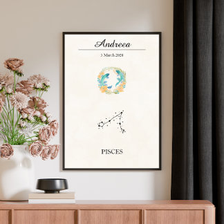 Personalised Boho Pisces Zodiac Constellation Poster