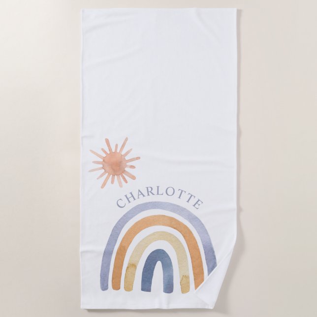 Personalised Boho Rainbow And Sun Beach Towel (Front)