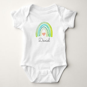Personalised Boho Rainbow Baby Name Heart Pastel Baby Bodysuit
