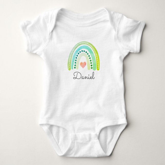 Personalised Boho Rainbow Baby Name Heart Pastel Bodysuit (Front)