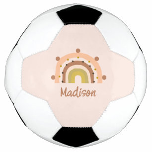 Personalised Boho Rainbow Blush Pink Kids Soccer Ball