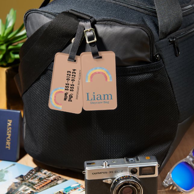 Personalised Boho Rainbow Diaper Bag Tag (Front & Back)