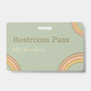 Personalised Boho Rainbow Hall Pass Green ID Badge