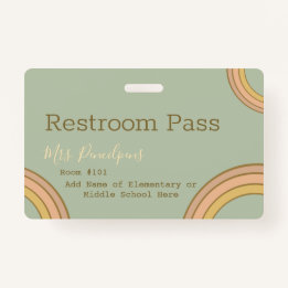 Personalised Boho Rainbow Hall Pass Green ID Badge