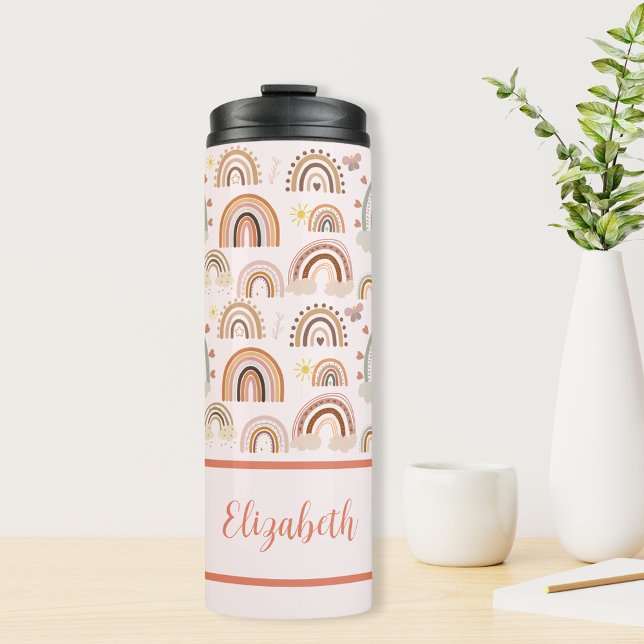 Personalised Boho Rainbow Kids Thermal Tumbler (Personalized Boho Rainbow Kids Thermal Tumbler for her)