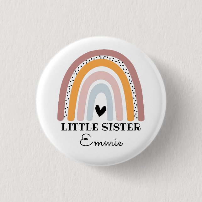Personalised Boho Rainbow Little Sister 3 Cm Round Badge (Front)