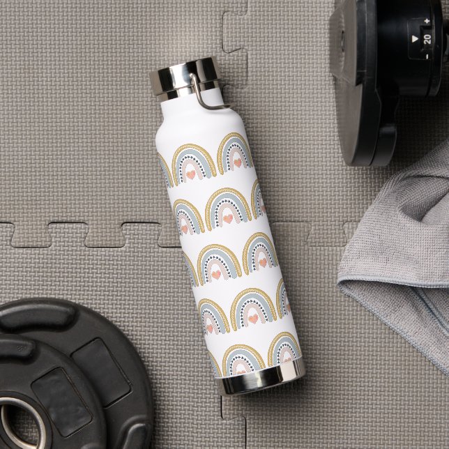 Personalised Boho Rainbow Pattern Watercolor Water Bottle (Gym)