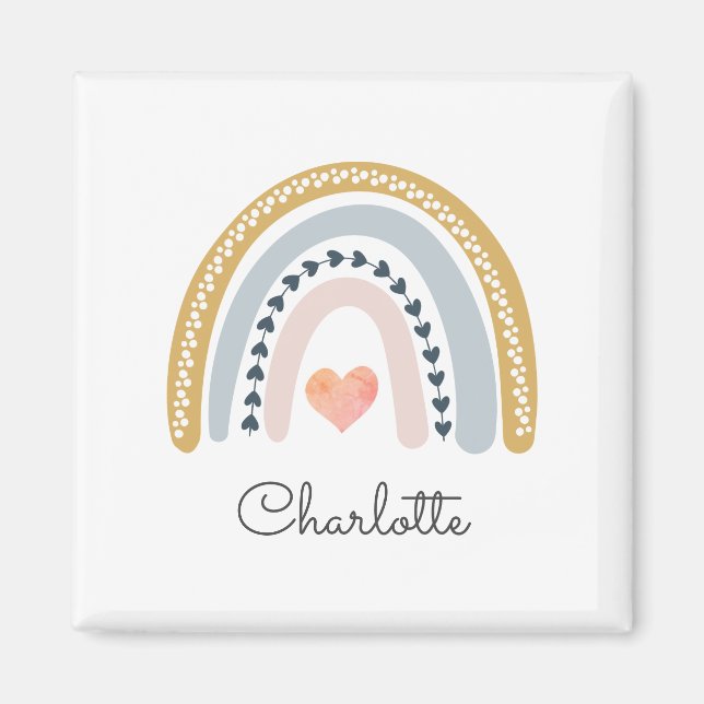 Personalised Boho Rainbow Watercolor Magnet (Front)