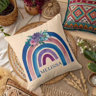 personalised Boho Rainbow with Flowers  Cushion