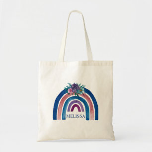 personalised Boho Rainbow with Flowers  Tote Bag