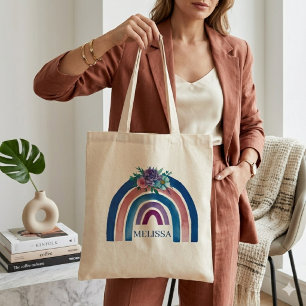 personalised Boho Rainbow with Flowers  Tote Bag