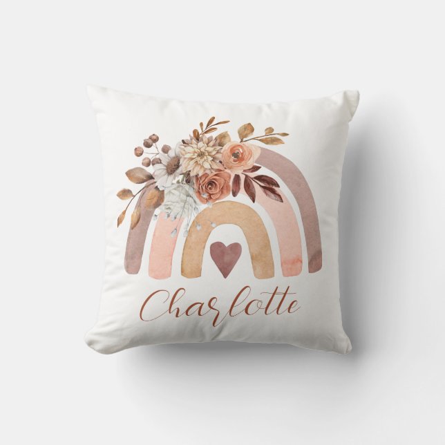 Personalised Boho Rust Terracotta Rainbow  Cushion (Front)