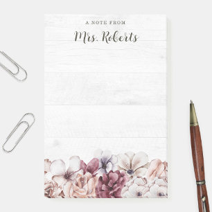 Personalised Boho Rustic Floral Teacher Post-it Notes