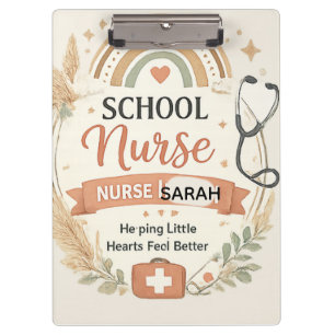 Personalised Boho School Nurse Sign, Rainbow Nurse Clipboard