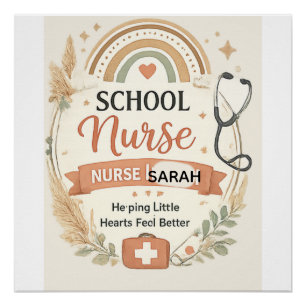 Personalised Boho School Nurse Sign, Rainbow Nurse Poster