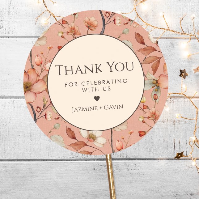 Personalised Boho Terracotta Wildflower Thank You Classic Round Sticker (Creator Uploaded)