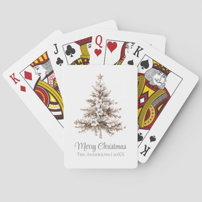 Personalised Boho Watercolor Christmas Tree  Playing Cards (Back)
