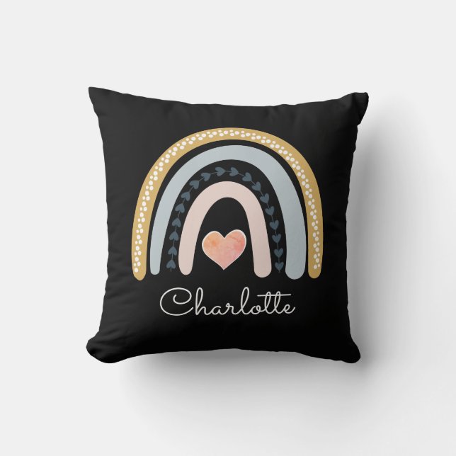 Personalised Boho Watercolor Rainbow Black  Throw  Cushion (Front)