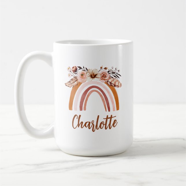 Personalised Boho Watercolor Rainbow  Coffee Mug (Left)