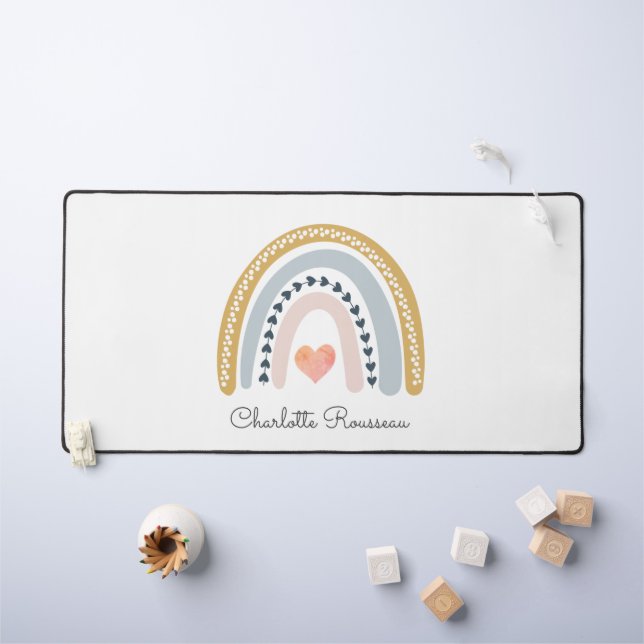 Personalised Boho Watercolor Rainbow  Desk Mat (Kids Table)