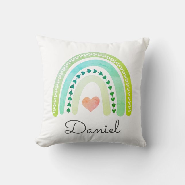 Personalised Boho Watercolor Rainbow Name Boy Cushion (Front)