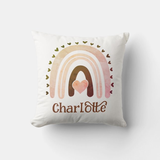 Personalised Boho Watercolor Rainbow Name Girl Cushion (Front)
