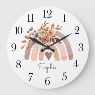 Personalised Boho Watercolor Rainbow Nursery Large Clock