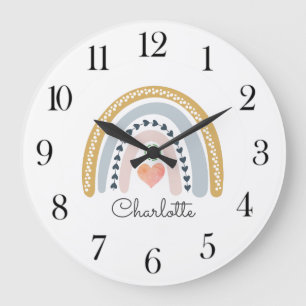 Personalised Boho Watercolor Rainbow Nursery Large Clock