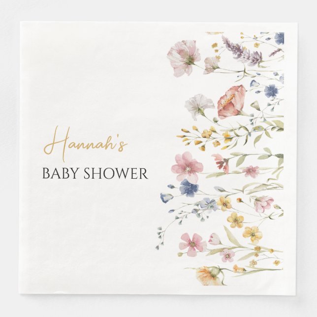 Personalised Boho Wildflower Baby Shower Napkin (Front)