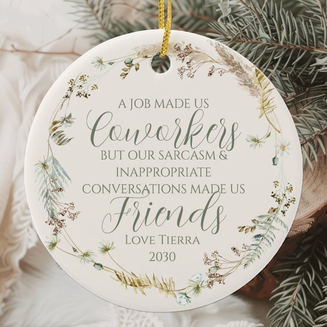 Personalised Boho Wildflower Coworker Christmas Ceramic Tree Decoration (Creator Uploaded)